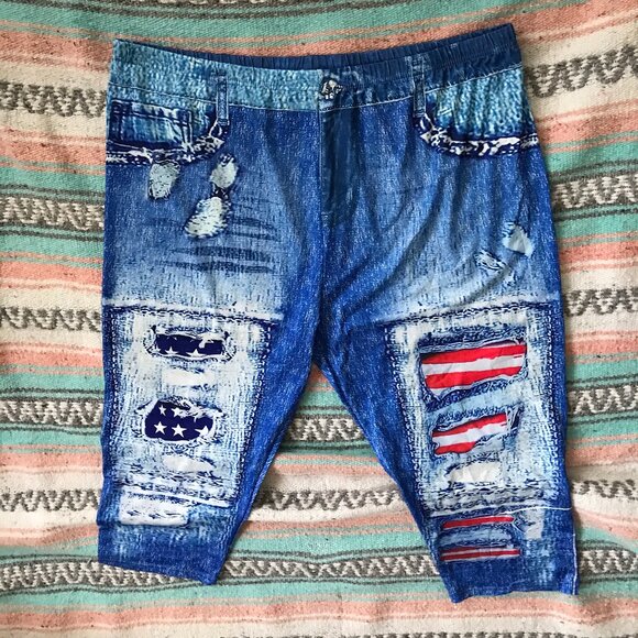 Plus Size  5XL American Flag Print Stretchy Light Leggings - Picture 1 of 7